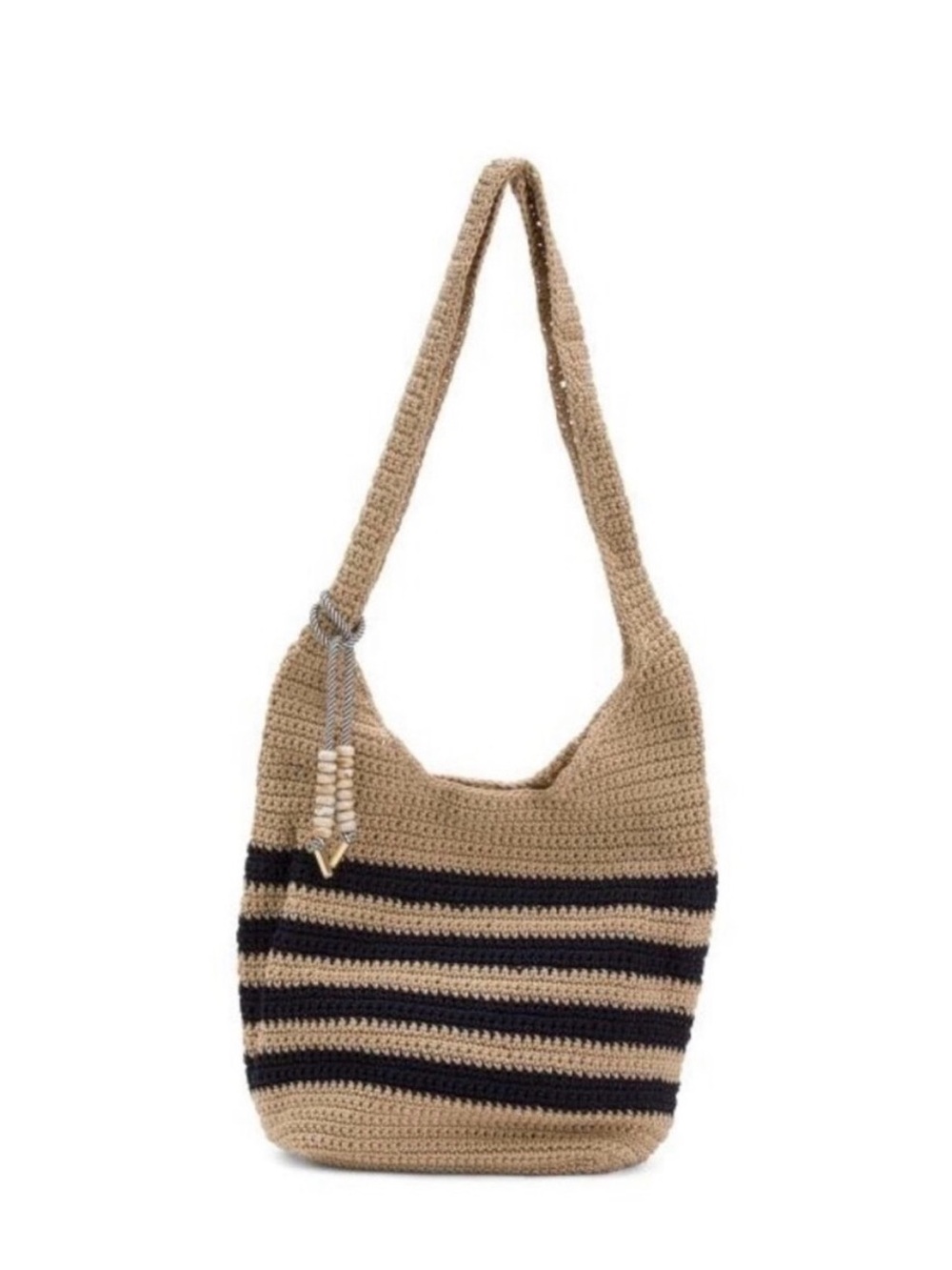 Tommy Bahama Tan & Black Striped Hobo with Bungee Cord, Medium Sized